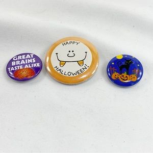 Vintage 90s Halloween Spooky Fun Buttons Pins Set of 3